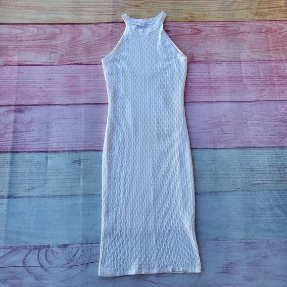 House Of Harlow 1960 White Pointelle Sleeveless‎ High Neck Midi Dress Sz M - Picture 1 of 5